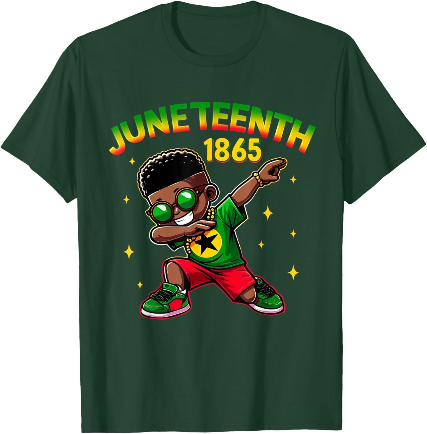 Boys Juneteenth Dabbing Black King Melanin Brown Skin Dab T-Shirt - T-Shirt | Forest