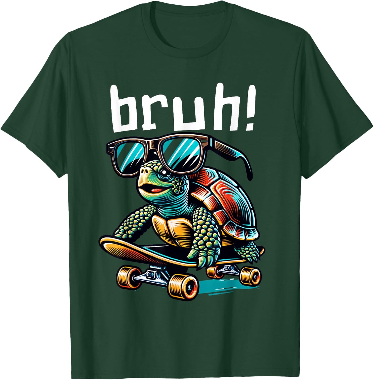 Bruh Funny Turtle on Skateboard Skateboarding Sunglasses T-Shirt - T-Shirt | Forest