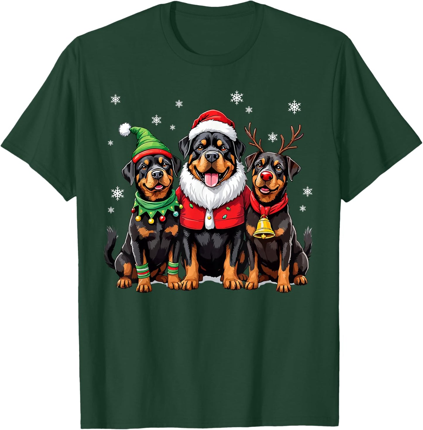 Rottweiler Christmas Dogs Funny Santa Reindeer Elf Holiday T-Shirt - T-Shirt | Forest