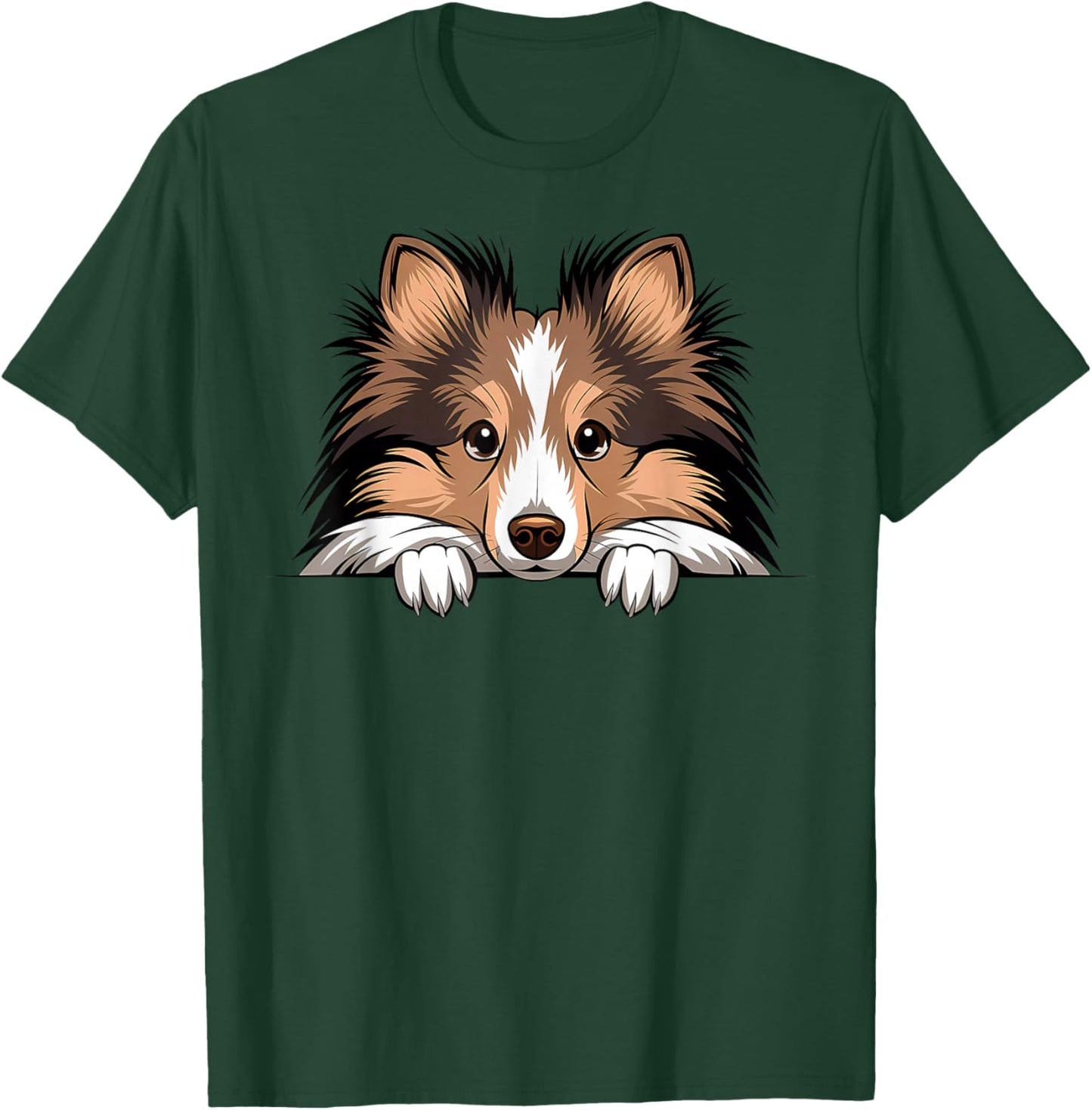 Shetland Sheepdog Cute Peeking Puppy Funny Sheltie Dog Lover T-Shirt - T-Shirt | Forest
