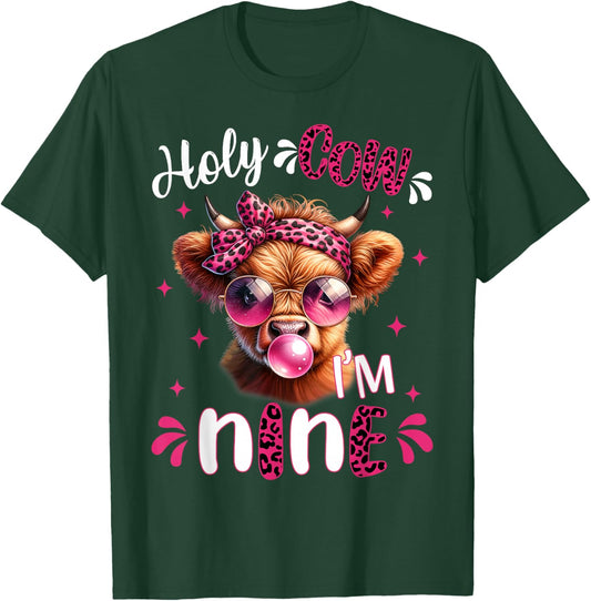 I'm Nine Years Old Girl It's My 9th Birthday Highland Cow T-Shirt - T-Shirt | Forest