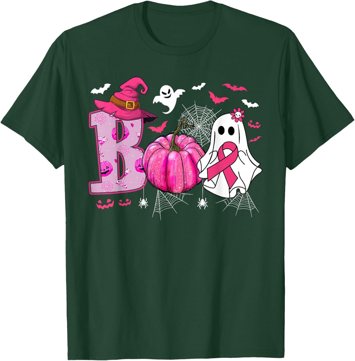 Breast Cancer Awareness Boo Ghost Halloween Women Kids T-Shirt - T-Shirt | Forest