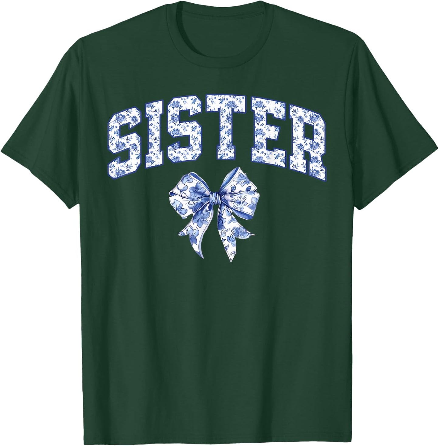 Sister Coquette Toile Blue Bow Floral Family Matching T-Shirt - T-Shirt | Forest