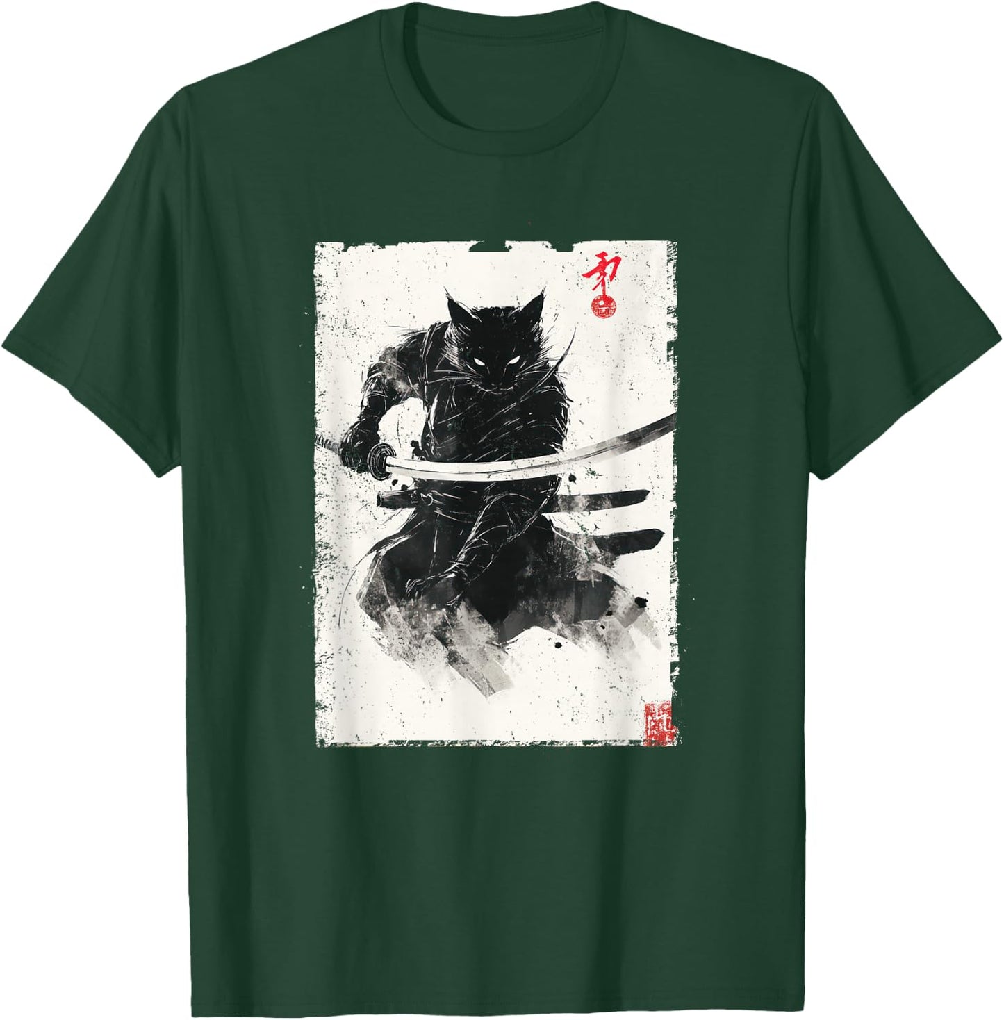 Vintage Samurai Cat Graphic Art Japanese Ukiyo-e T-Shirt - T-Shirt | Forest