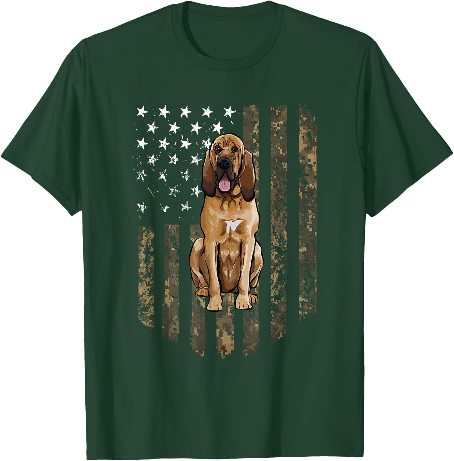 Camo American Flag Bloodhound 4th of July USA T-Shirt - T-Shirt | Forest
