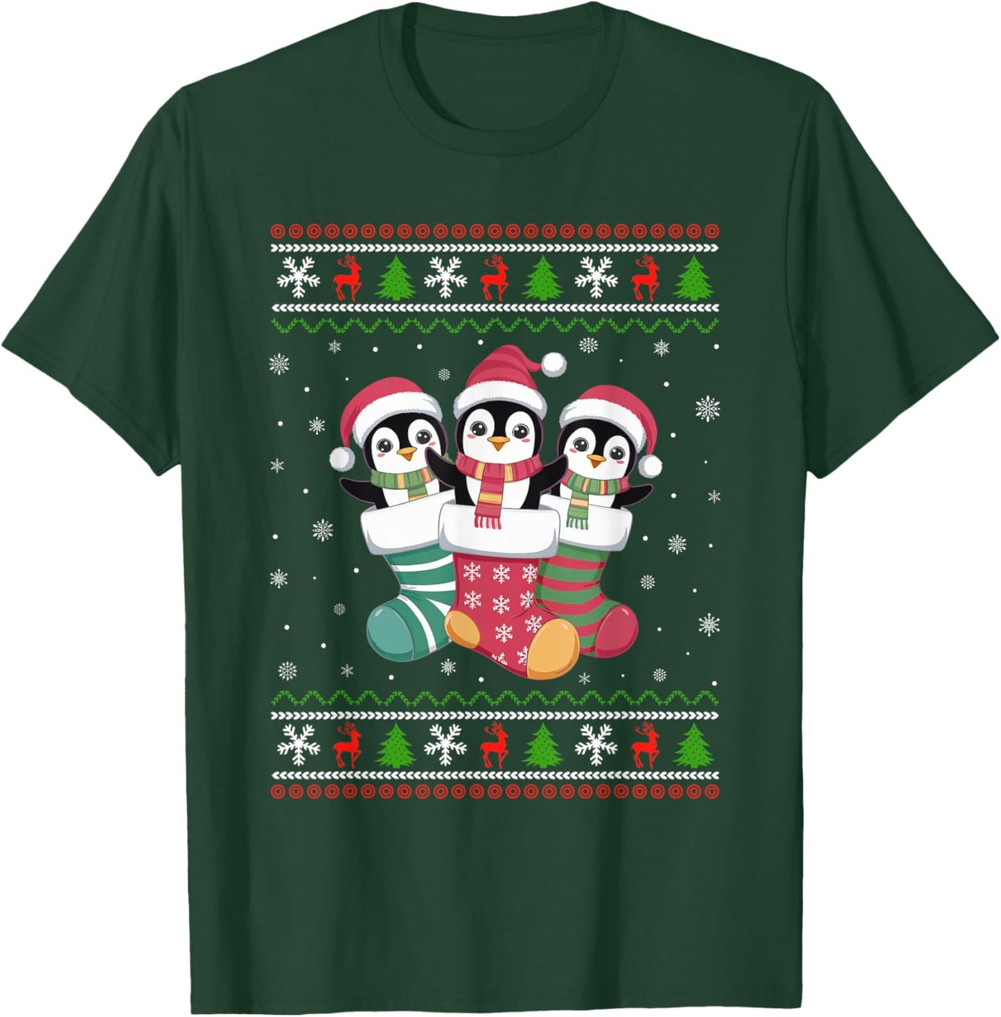 Ugly Xmas Sweater Penguin In Christmas Socks T-Shirt - T-Shirt | Forest