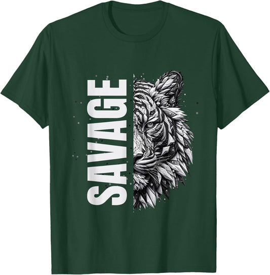 Savage Tiger | Wild Animal Playful Graphic Print T-Shirt - T-Shirt | Forest