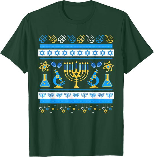 Science Laboratory Ugly Hanukkah Sweater | Dreidel | DNA T-Shirt - T-Shirt | Forest