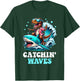 Catchin Waves T-Rex Dinosaur Riding Shark Surfing Wave Beach Women Kids T-Shirt - T-Shirt | Forest