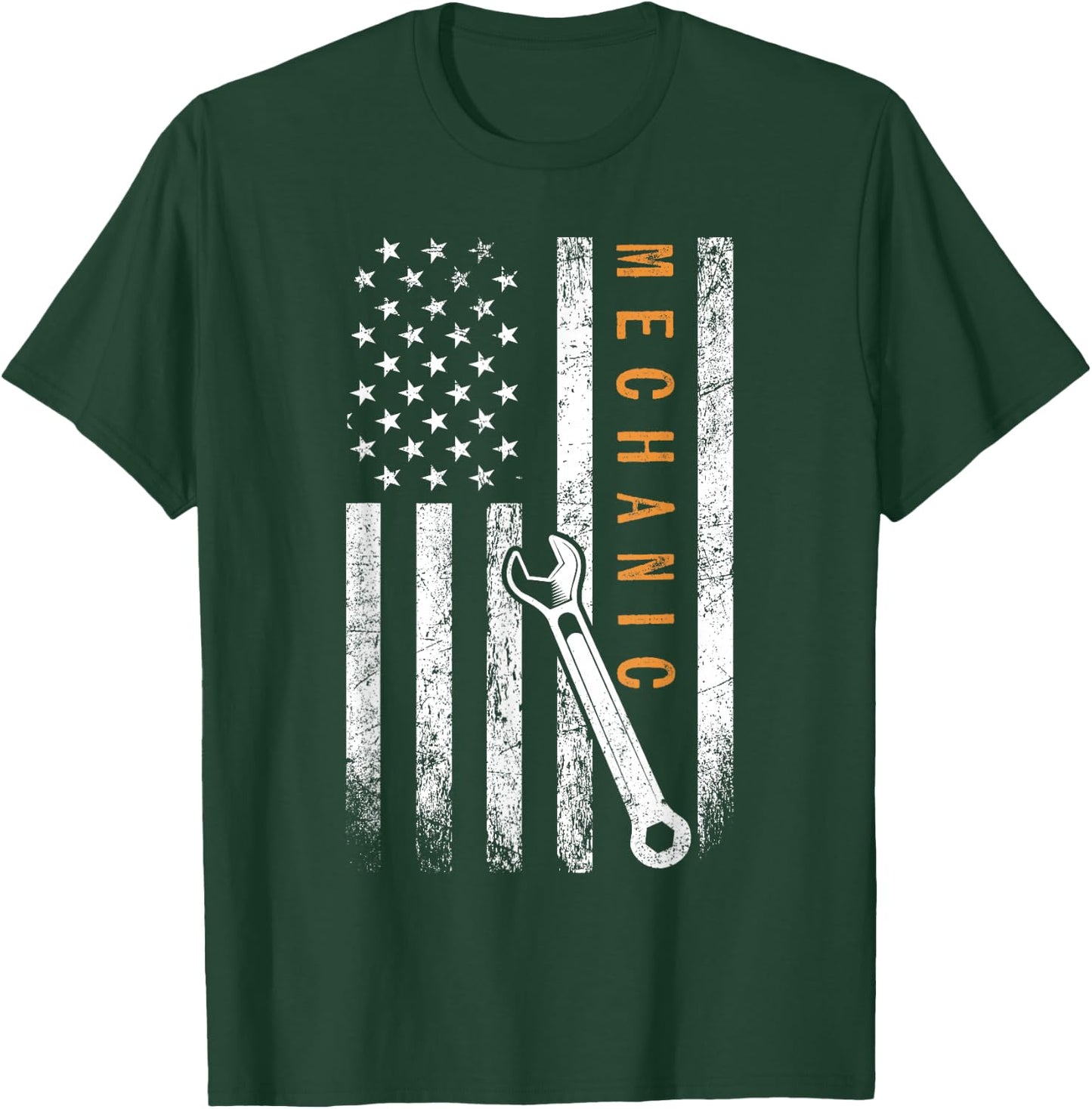 Mechanic American Flag Design T-Shirt - T-Shirt | Forest