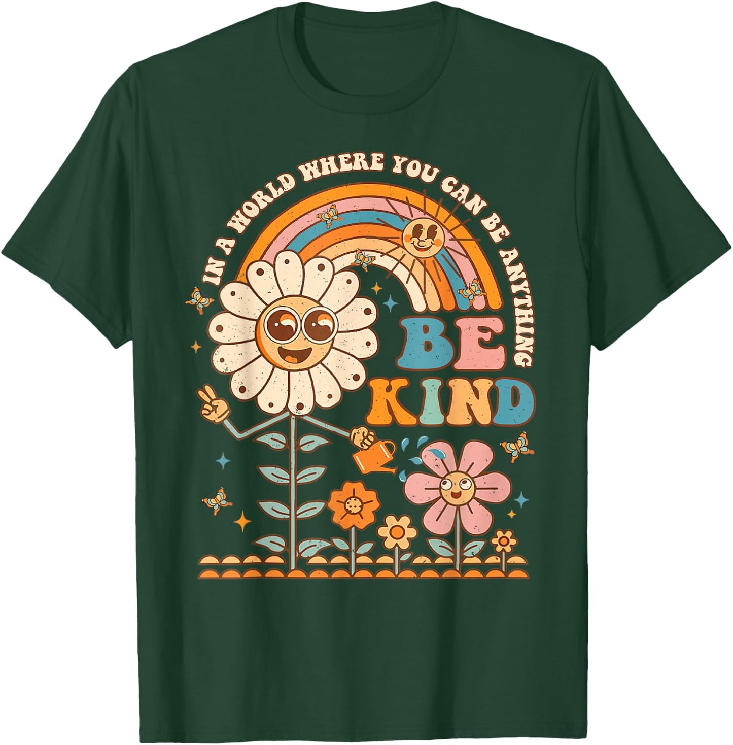 Be Kind Inspirational Positive Vibes Kindness Groovy Retro T-Shirt - T-Shirt | Forest