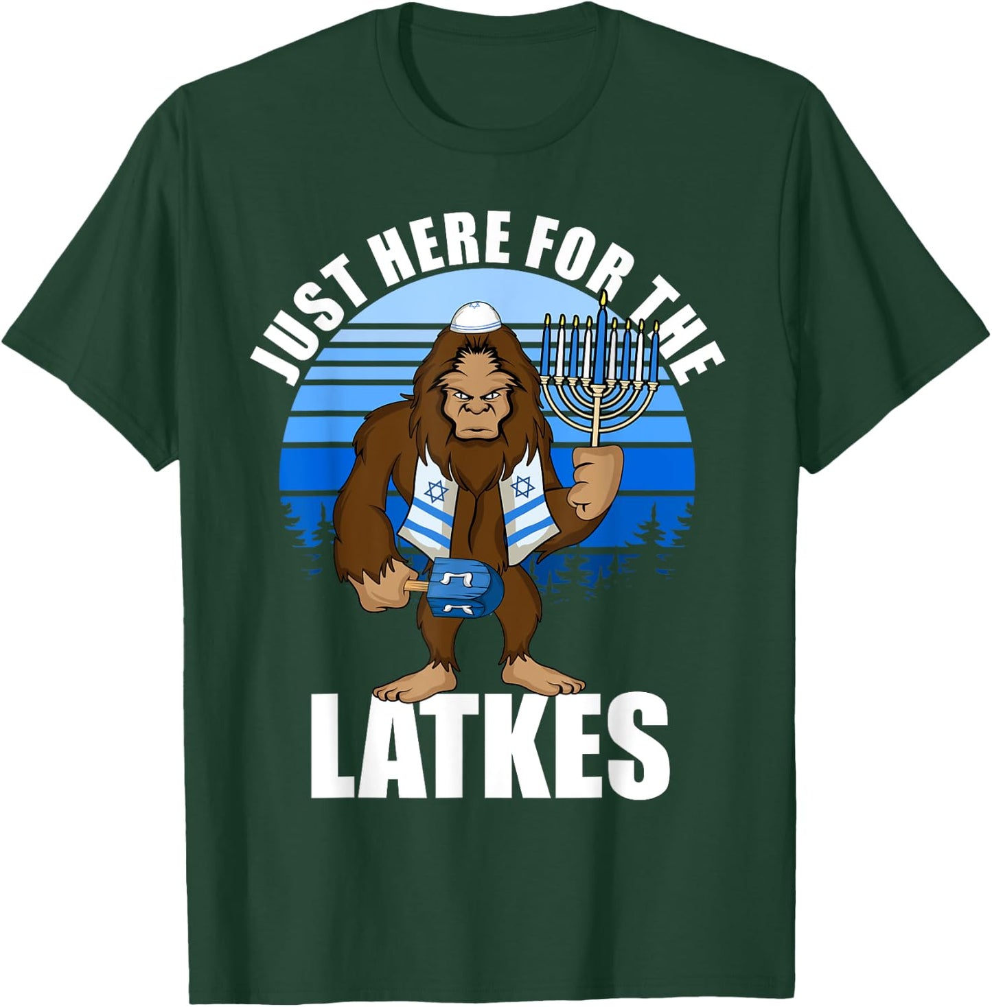 Just Here For The Latkes Hanukkah Bigfoot Boy Men T-Shirt - T-Shirt | Forest