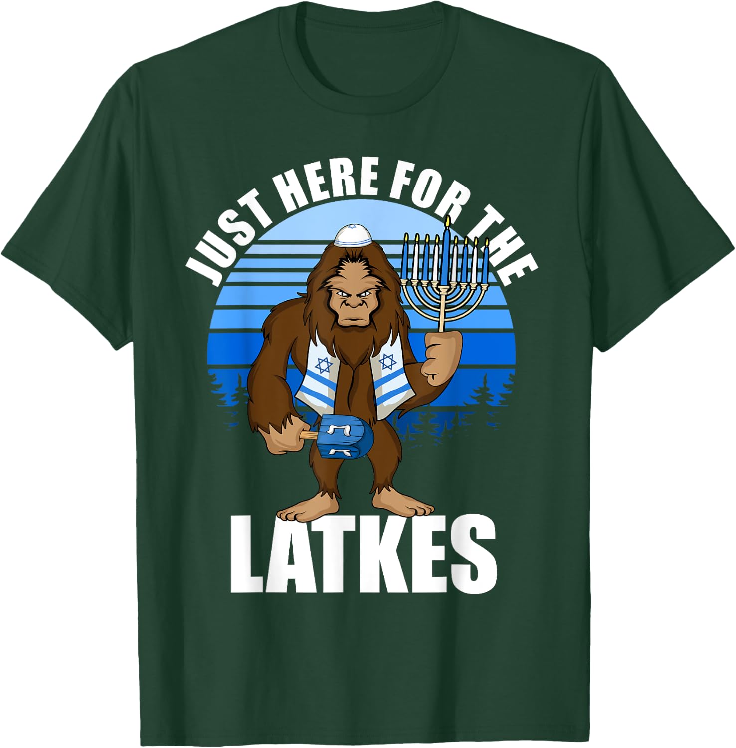 Just Here For The Latkes Hanukkah Bigfoot Boy Men T-Shirt - T-Shirt | Forest