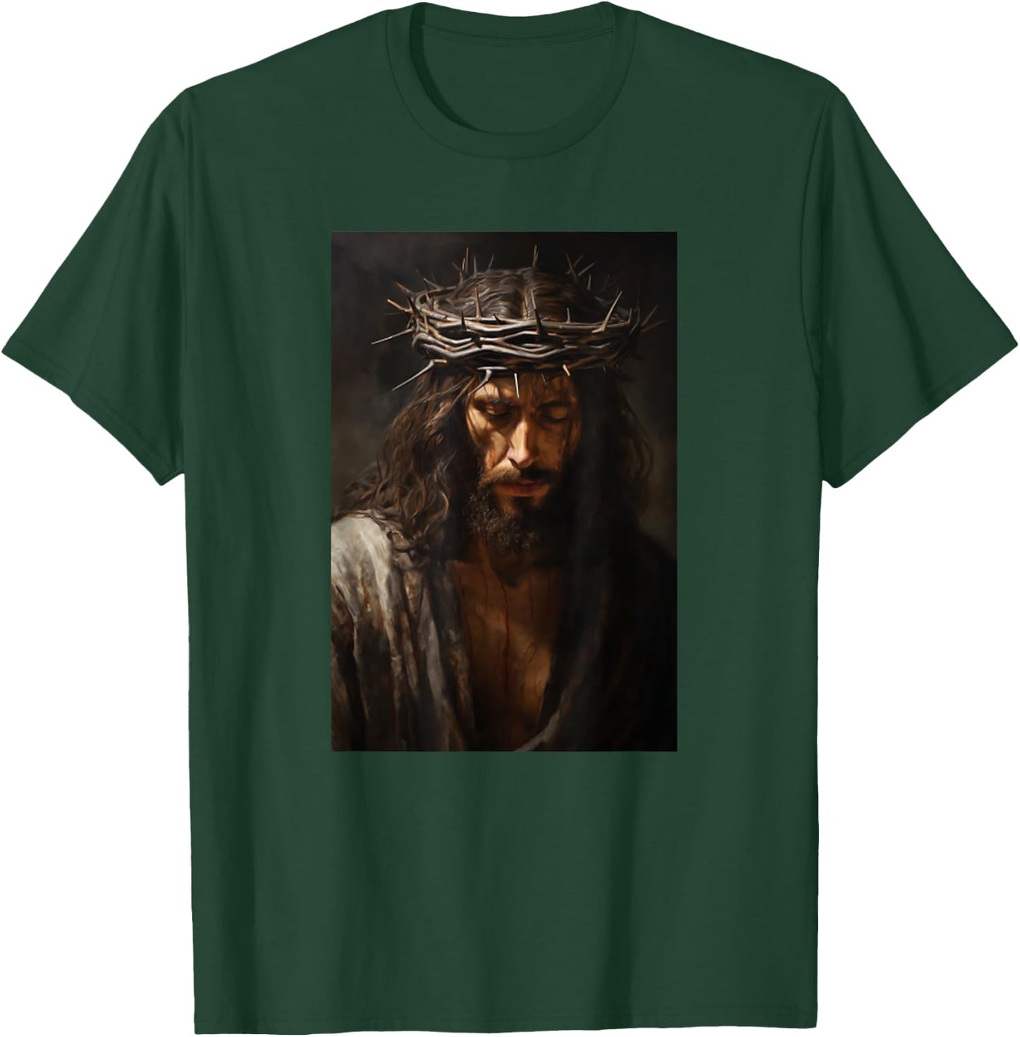 Vintage Jesus Christ Wearing Crown Of Thorns In Prayer T-Shirt - T-Shirt | Forest