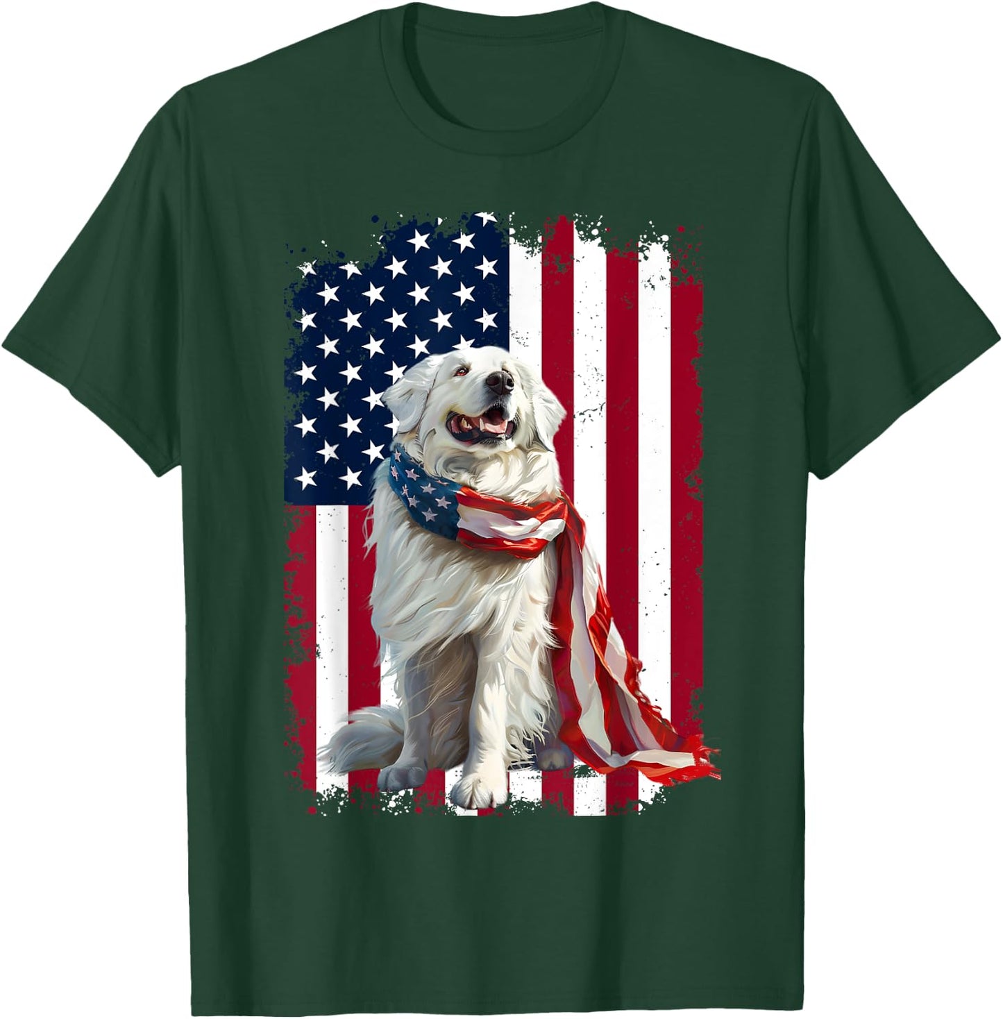 Great Pyrenees American Flag 4th Of July Great Pyrenees T-Shirt - T-Shirt | Forest