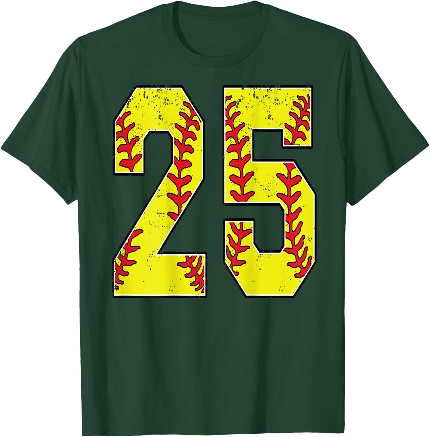 Number #25 Softball Jersey Number 25 Print On Back T-Shirt - T-Shirt | Forest