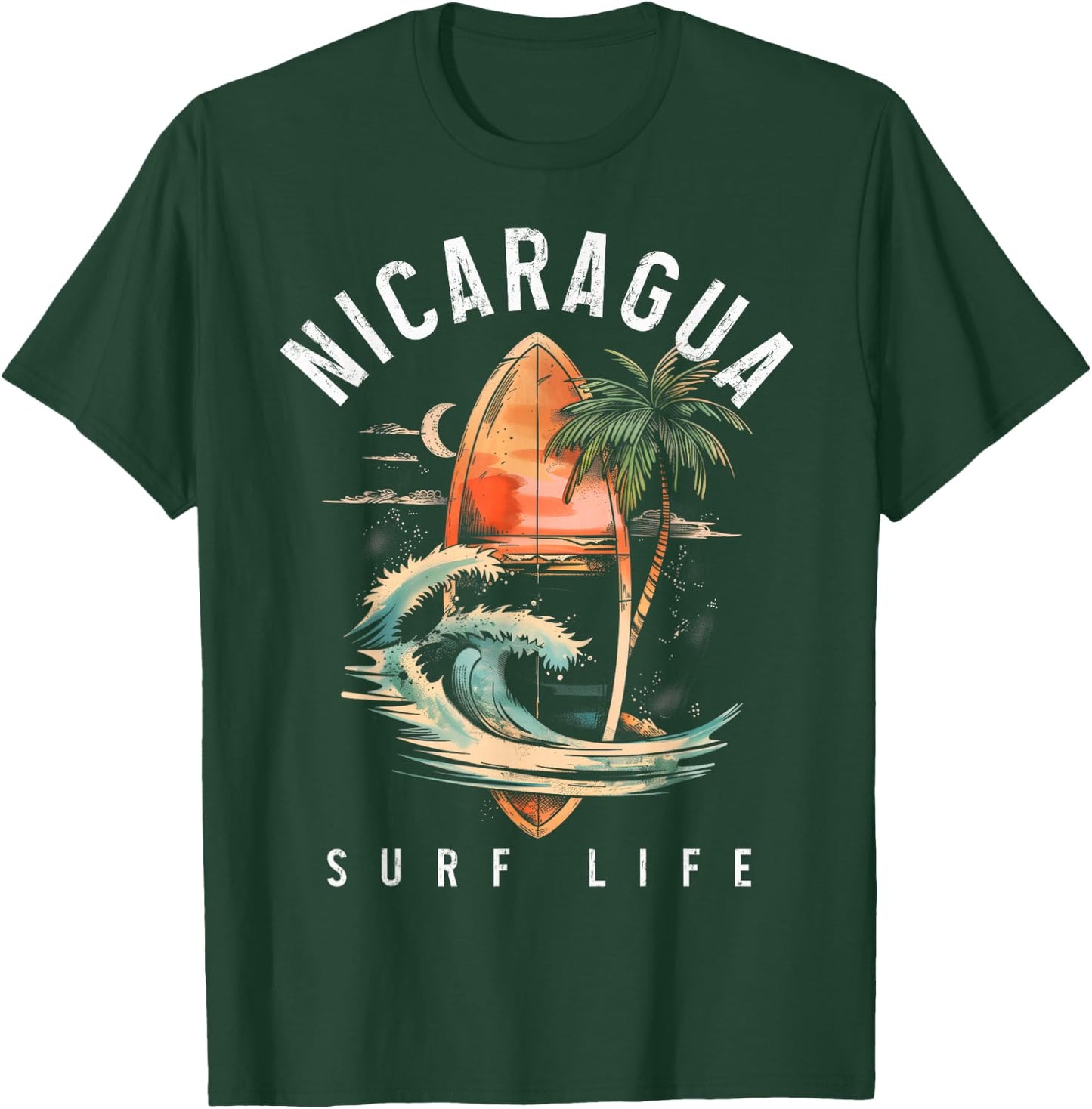Nicaragua Nica Surf Vintage Surfing Surfer T-Shirt - T-Shirt | Forest