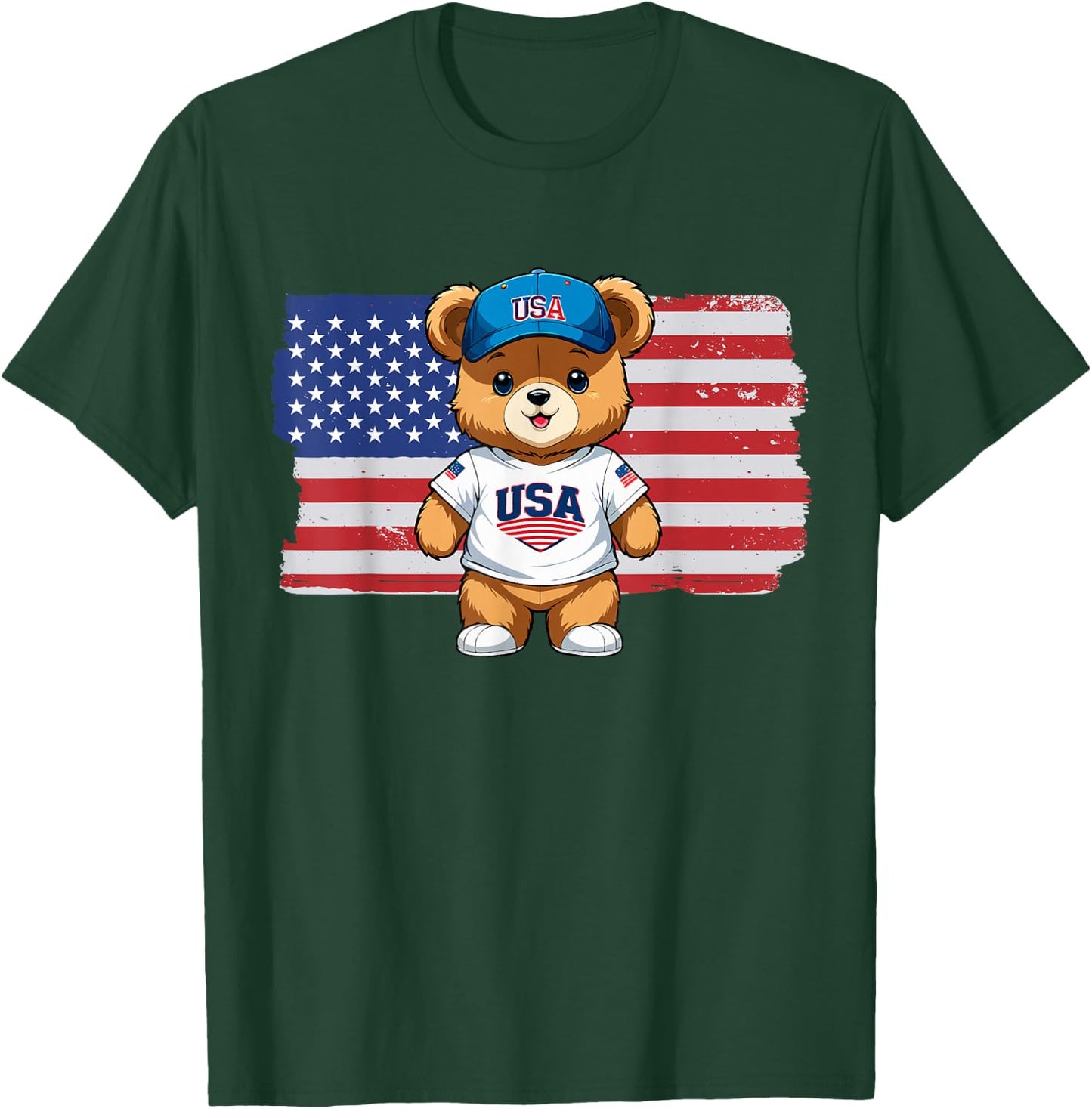 America US Flag Teddy Bear Patriot T-Shirt - T-Shirt | Forest