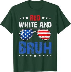 Red White And Bruh 4th Of July Boys Patriotic Teens Kids T-Shirt - T-Shirt | Forest