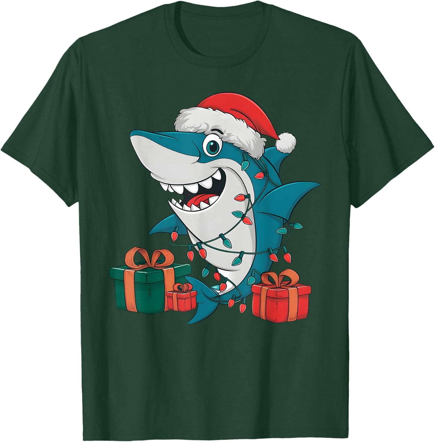 Xmas Lighting Santa Hat Shark Christmas T-Shirt - T-Shirt | Forest