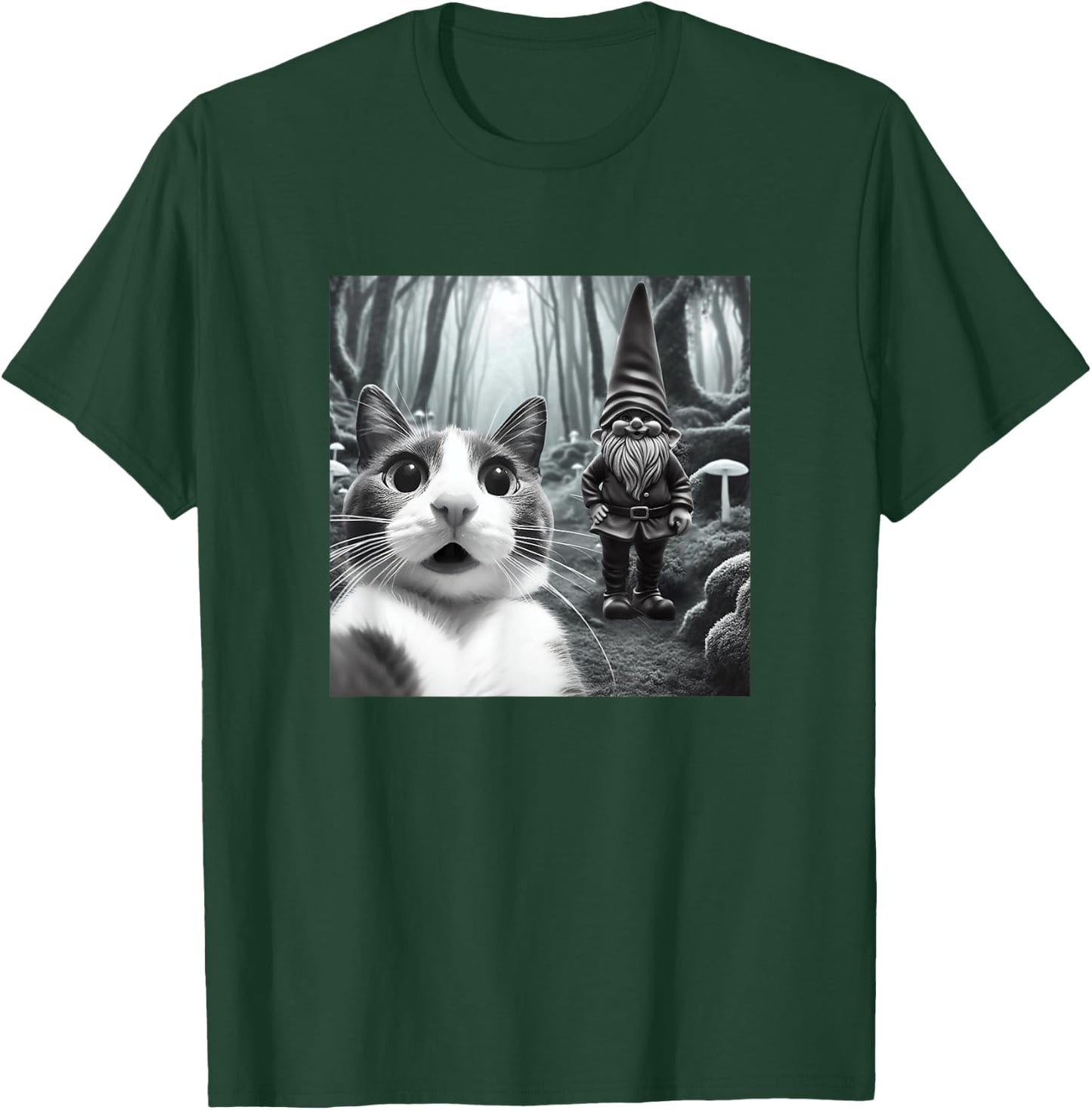 Funny Cat Selfie with Gnome Halloween Fall Christmas Women T-Shirt - T-Shirt | Forest
