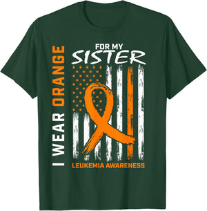 I Wear Orange For My Sister Leukemia Awareness American Flag T-Shirt - T-Shirt | Forest