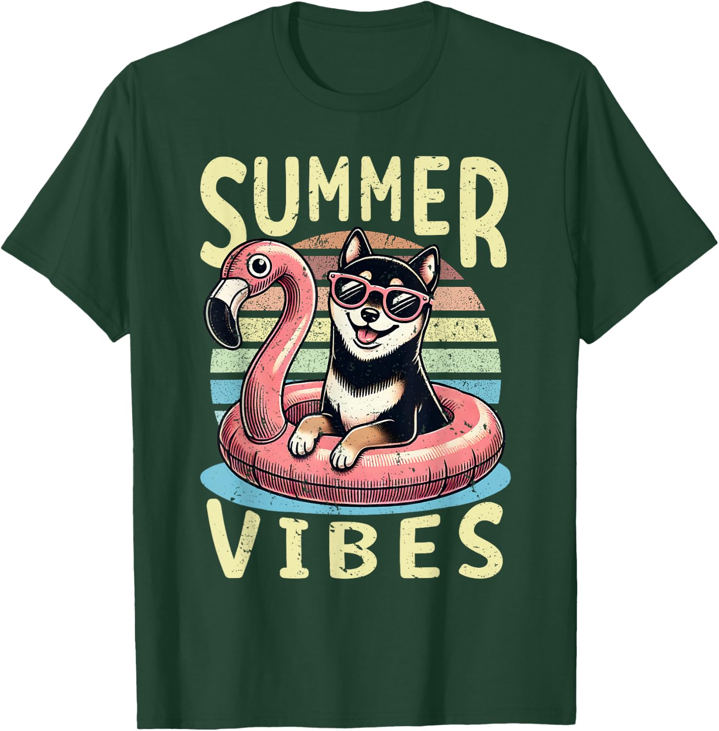 Retro Summer Vibes Black and Tan Shiba Inu Dog Vacation Trip Women Girls Kids T-Shirt - T-Shirt | Forest