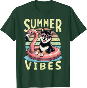 Retro Summer Vibes Black and Tan Shiba Inu Dog Vacation Trip Women Girls Kids T-Shirt - T-Shirt | Forest