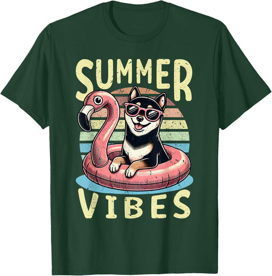 Retro Summer Vibes Black and Tan Shiba Inu Dog Vacation Trip Women Girls Kids T-Shirt - T-Shirt | Forest