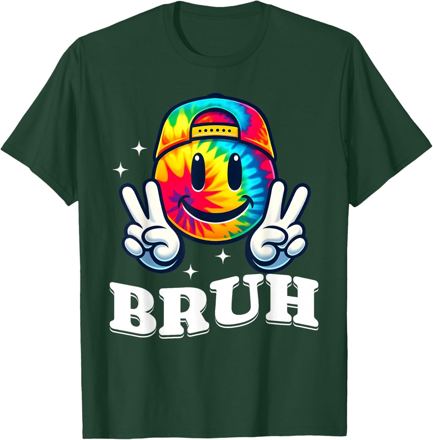 Peace Bruh For Girls Kids Boys Tie Dye Retro Groovy Birthday T-Shirt - T-Shirt | Forest