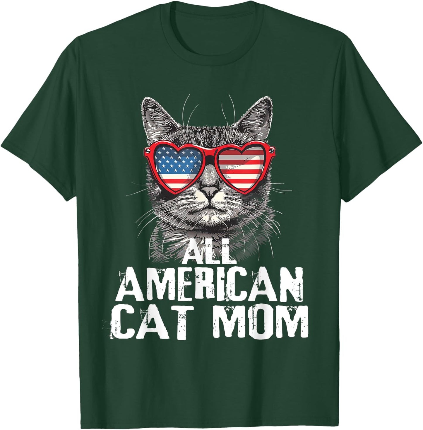 All American Cat Mom 4th Of July Patriotic Women Teen Girls T-Shirt - T-Shirt | Forest