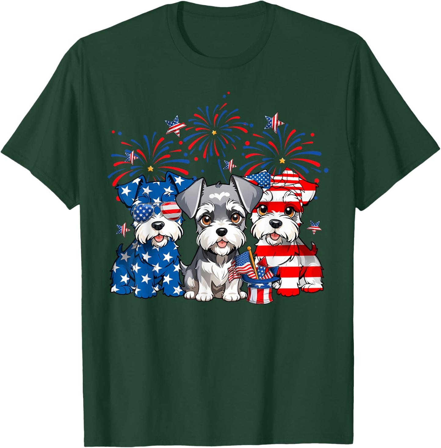 Red White Blue Schnauzer Dog Lovers USA Flag 4th Of July T-Shirt - T-Shirt | Forest