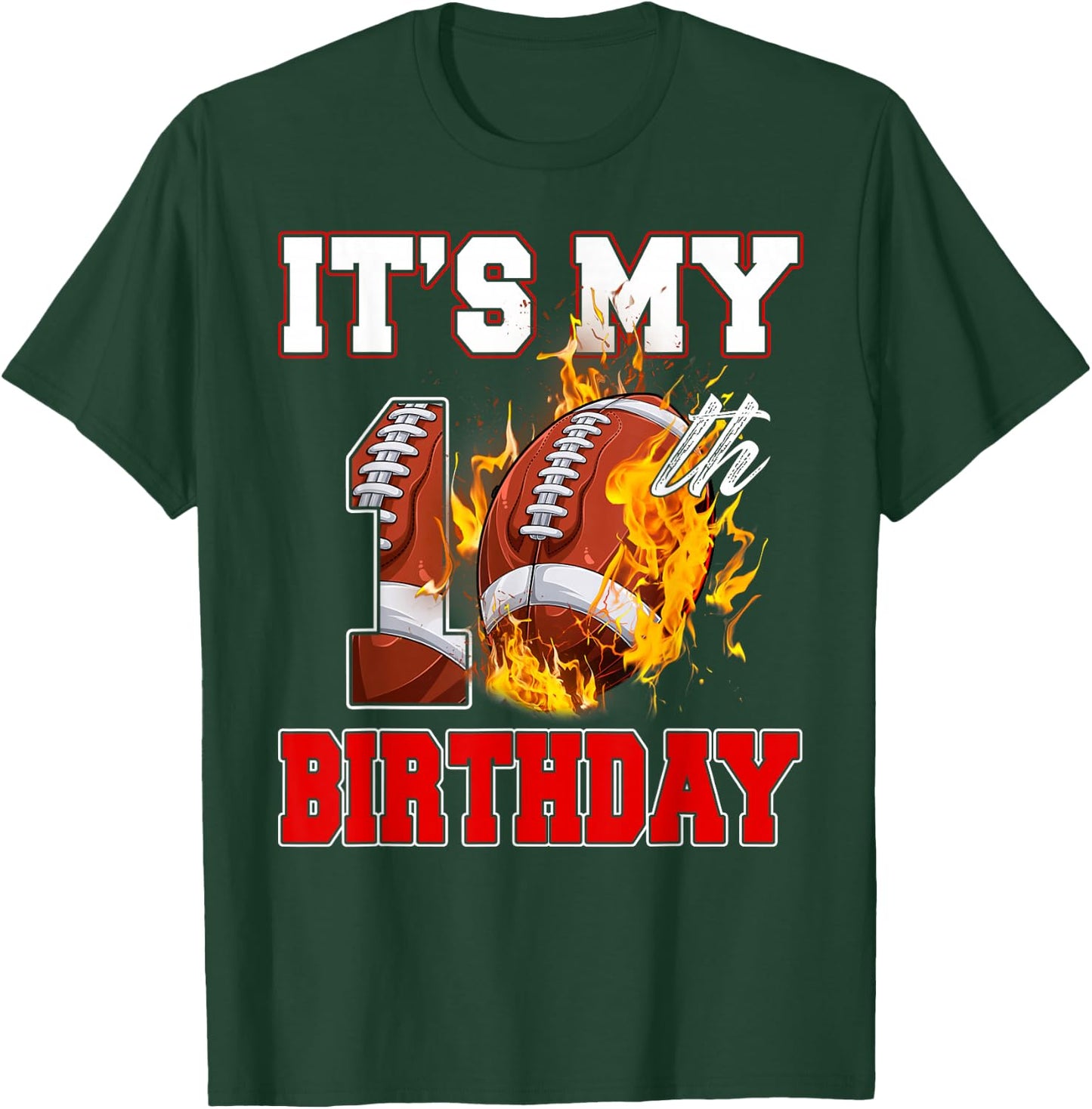 Funny It's My 10th Birthday 10 Years Old Football Ball Boys T-Shirt - T-Shirt | Forest