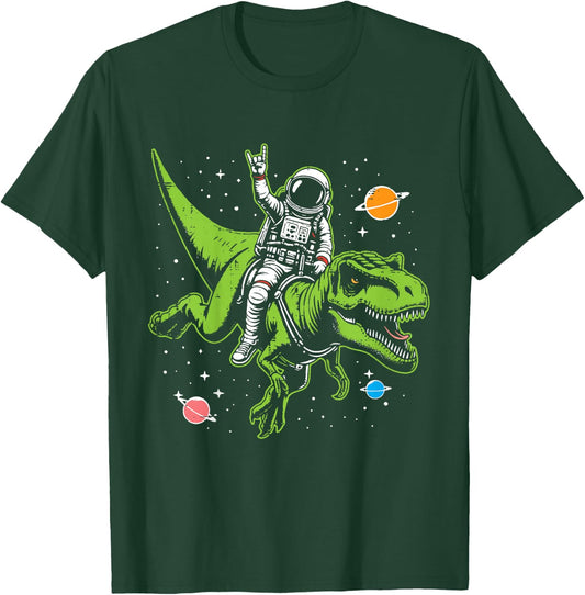 Kids Astronaut On Dino Trex Rock Space Rocker Boys Kids Toddler T-Shirt - T-Shirt | Forest