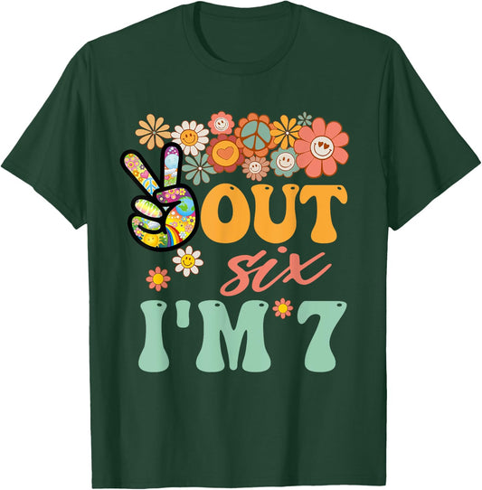 Peace Out Six I'm 7 Groovy 7th Happy Birthday Boy Girl T-Shirt - T-Shirt | Forest