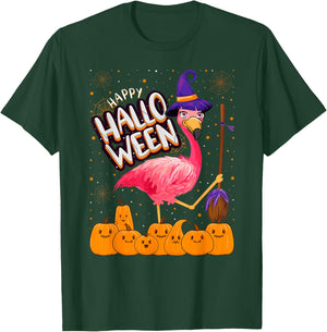 Happy Halloween - Flamingo Lover Witch Hat Pumpkin Halloween T-Shirt - T-Shirt | Forest