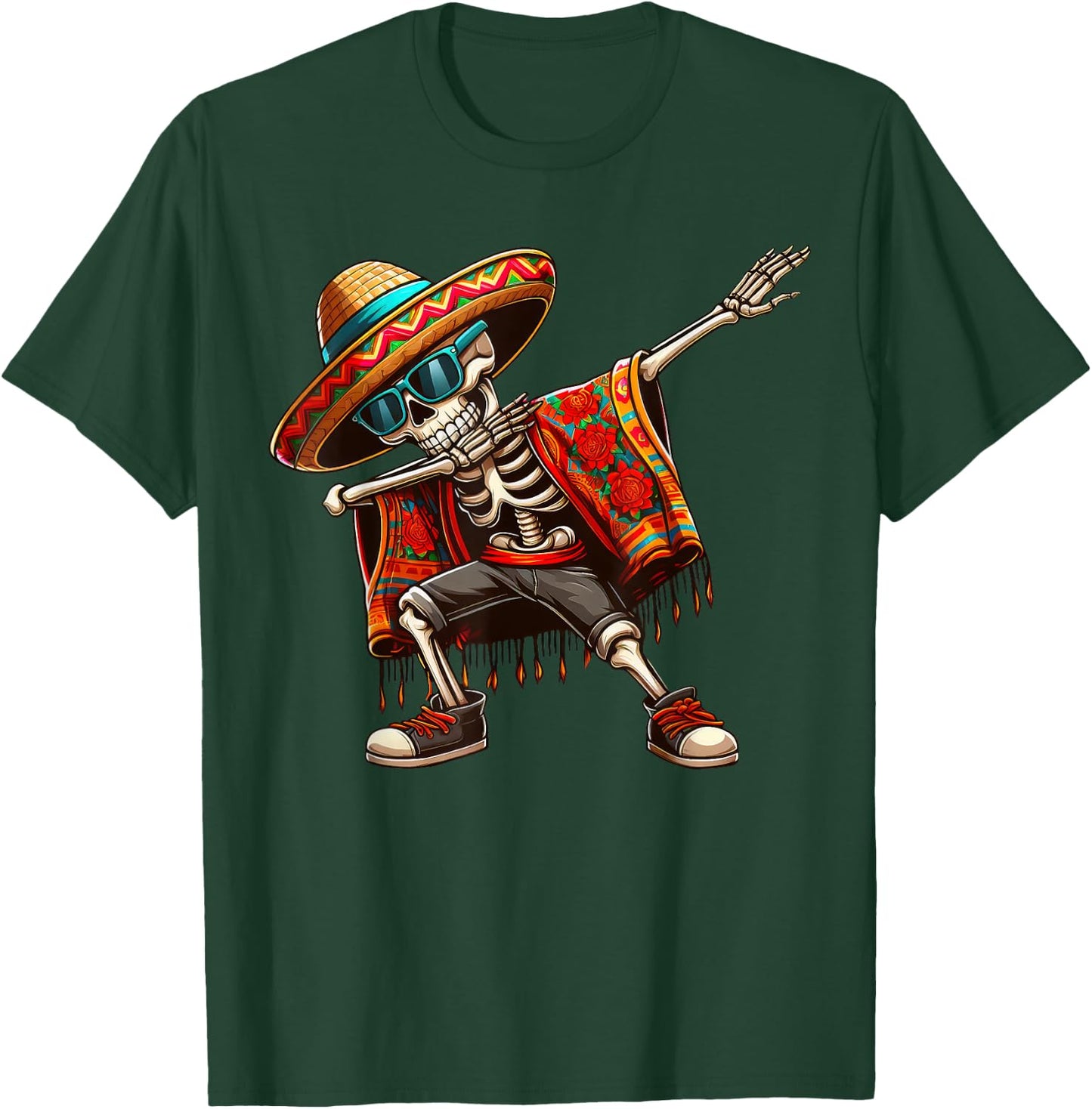Dabbing Skeleton Sombrero Poncho Cinco De Mayo Mexican Funny T-Shirt - T-Shirt | Forest