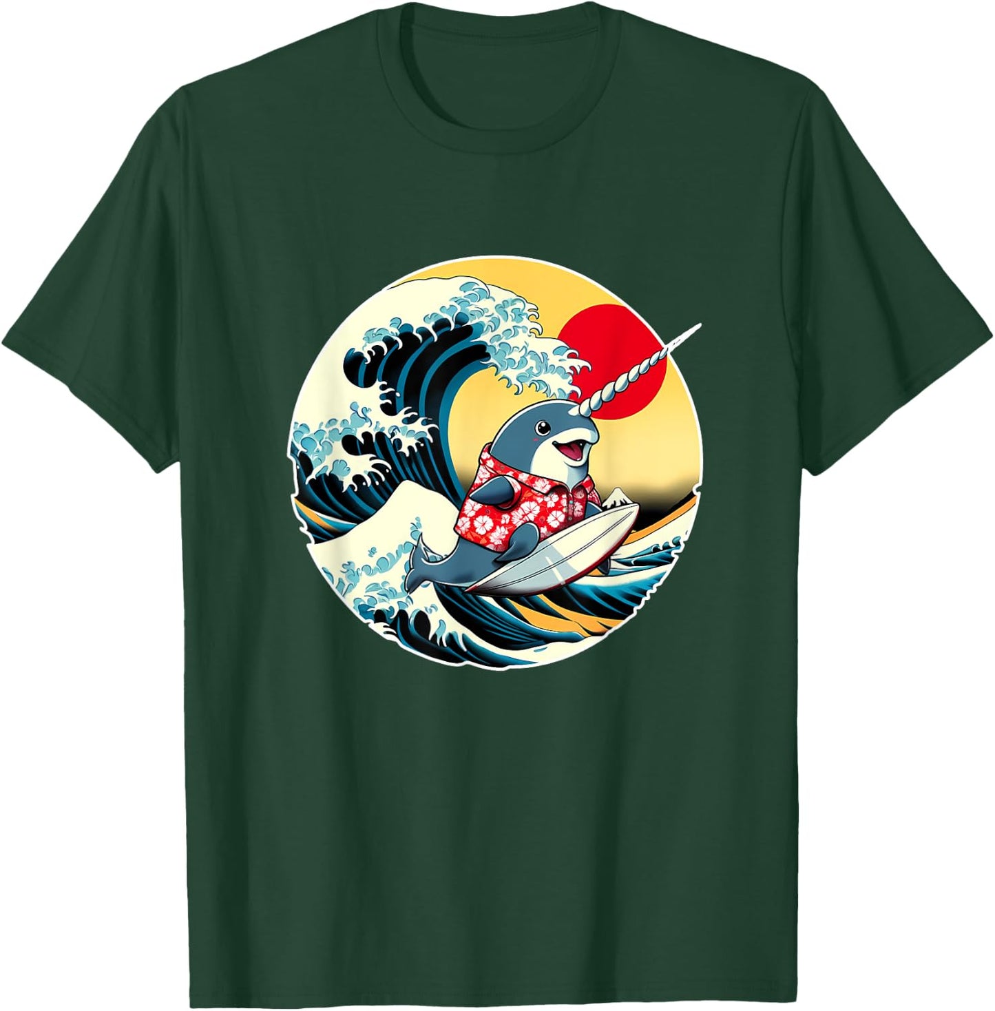 Great Wave Kanagawa Narwhal Surfing T-Shirt - T-Shirt | Forest