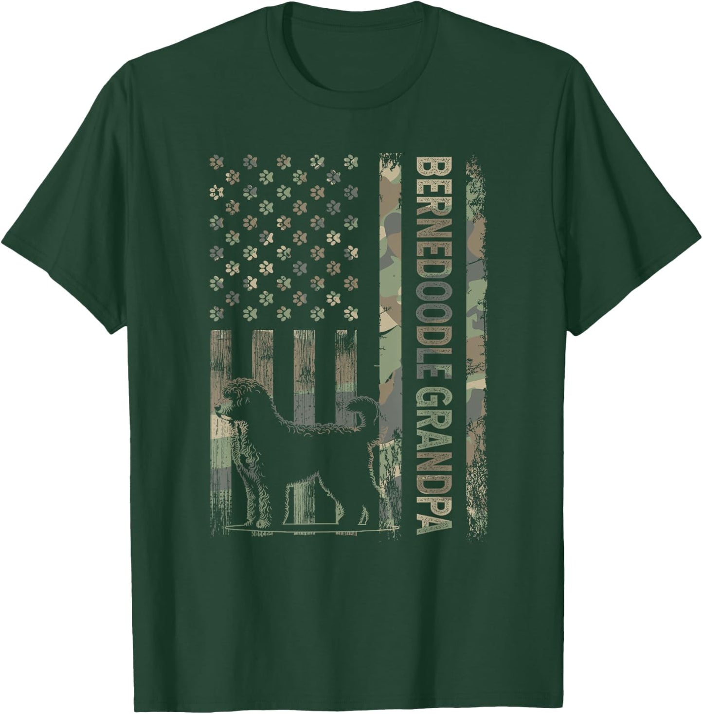 Mini Bernedoodle Grandpa Camo USA Flag Fathers Day T-Shirt - T-Shirt | Forest