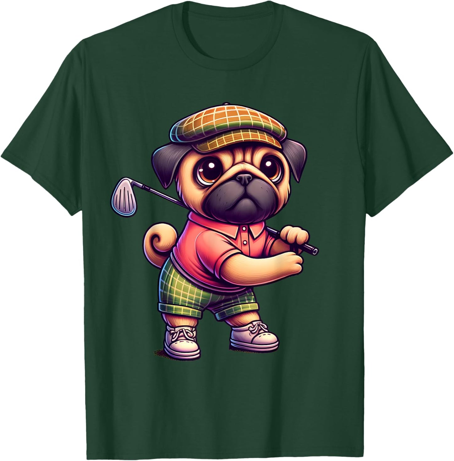 Cute Pug Playing Golf Golfer Golfing Sport Men Women Kids T-Shirt - T-Shirt | Forest