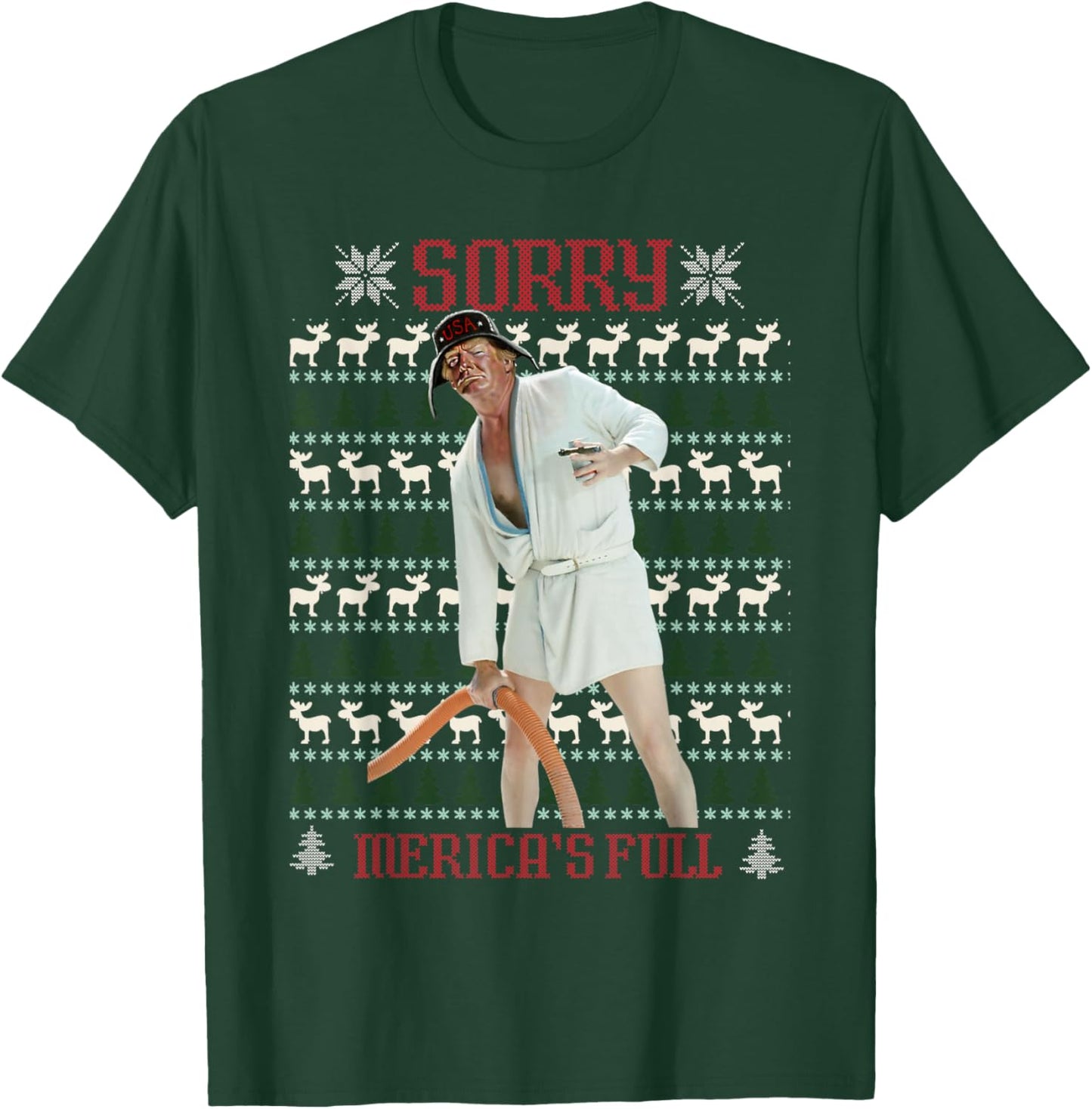 Sorry Merica's Full Funny Trump Ugly Christmas T-Shirt - T-Shirt | Forest