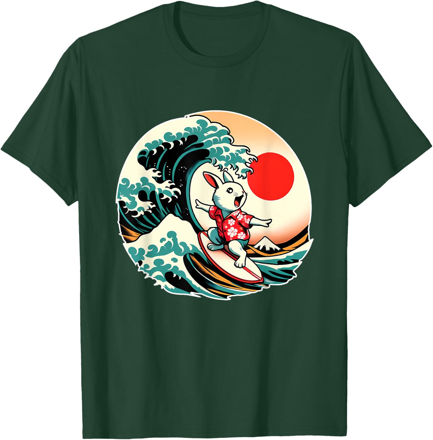 Great Wave Kanagawa Rabbit Surfing T-Shirt - T-Shirt | Forest
