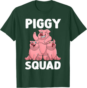 Funny Pig Lover Art Women Kids Piggy Squad Swine Pig T-Shirt - T-Shirt | Forest