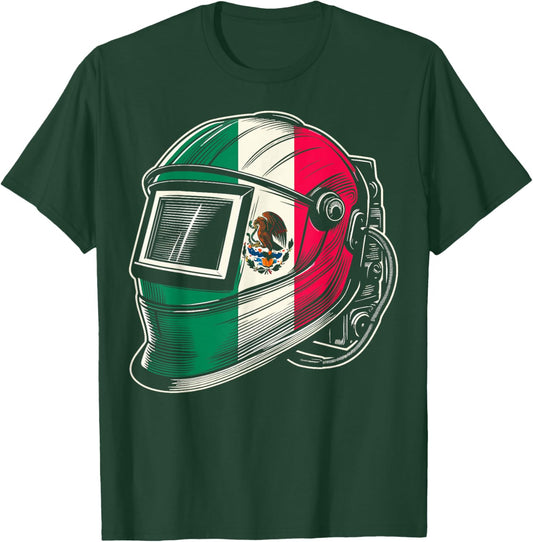 Mexico Flag Pipeliner Welding Hood Distressed Welder T-Shirt - T-Shirt | Forest