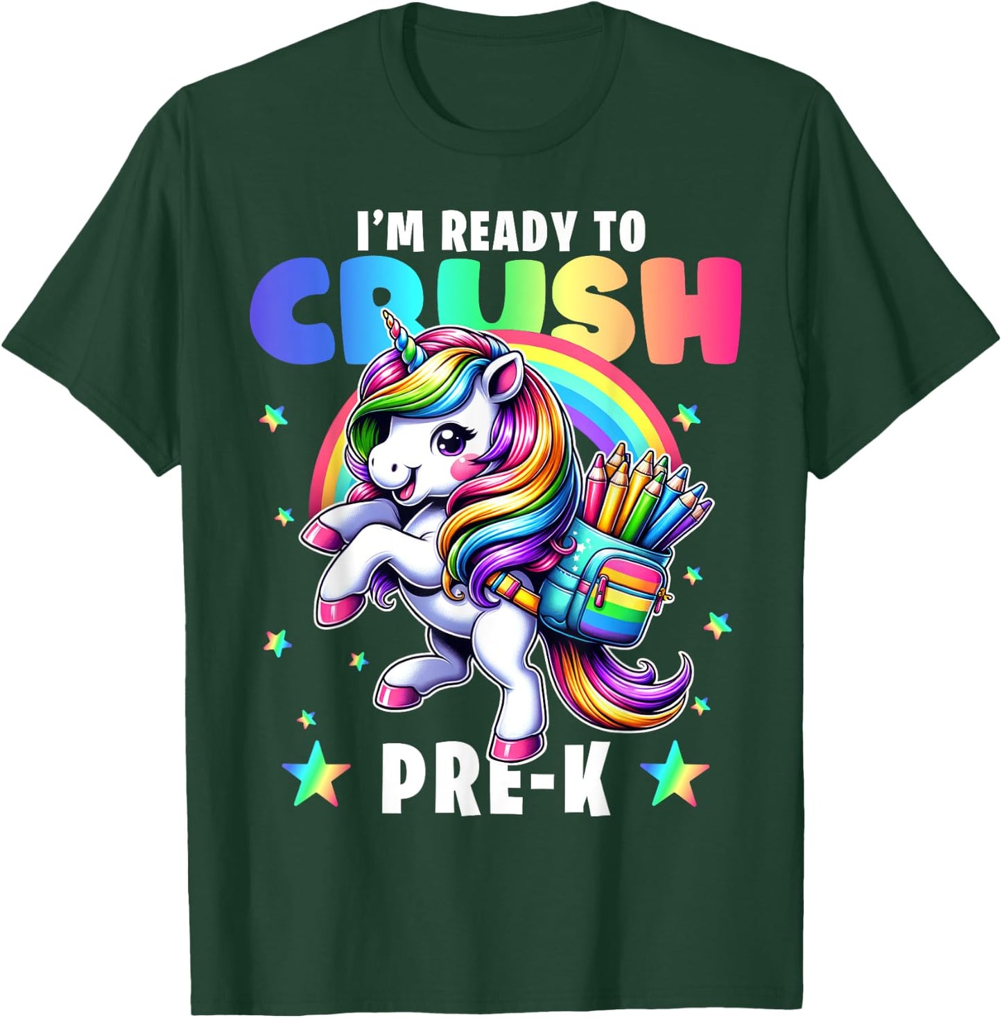 Crush Pre-K Girls Back to School Unicorn First Day Preschool T-Shirt - T-Shirt | Forest