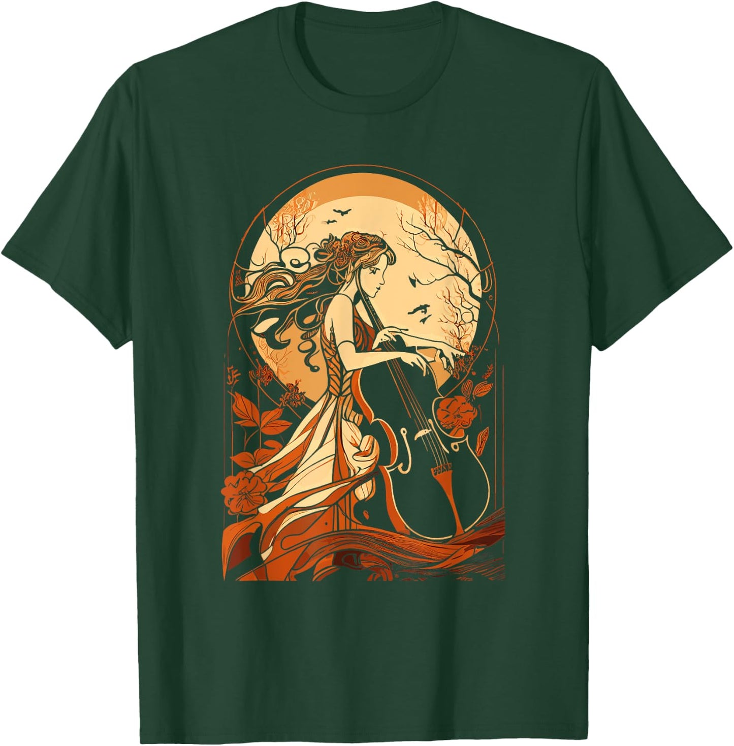 Art Nouveau Cello Girl Beautiful Cello Player Art T-Shirt - T-Shirt | Forest