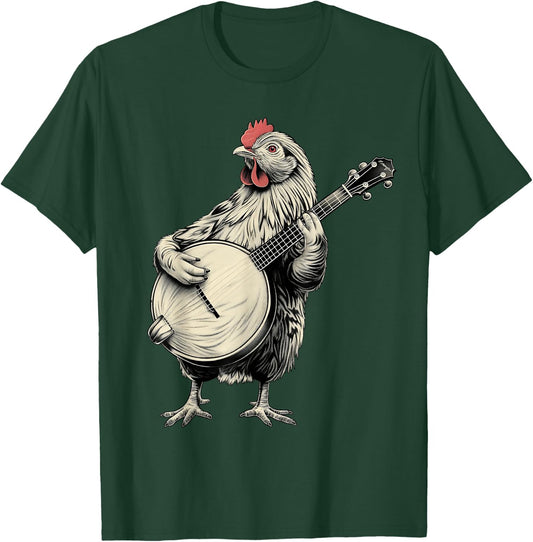 Chicken Farming Farmer Bluegrass Banjo Player T-Shirt - T-Shirt | Forest