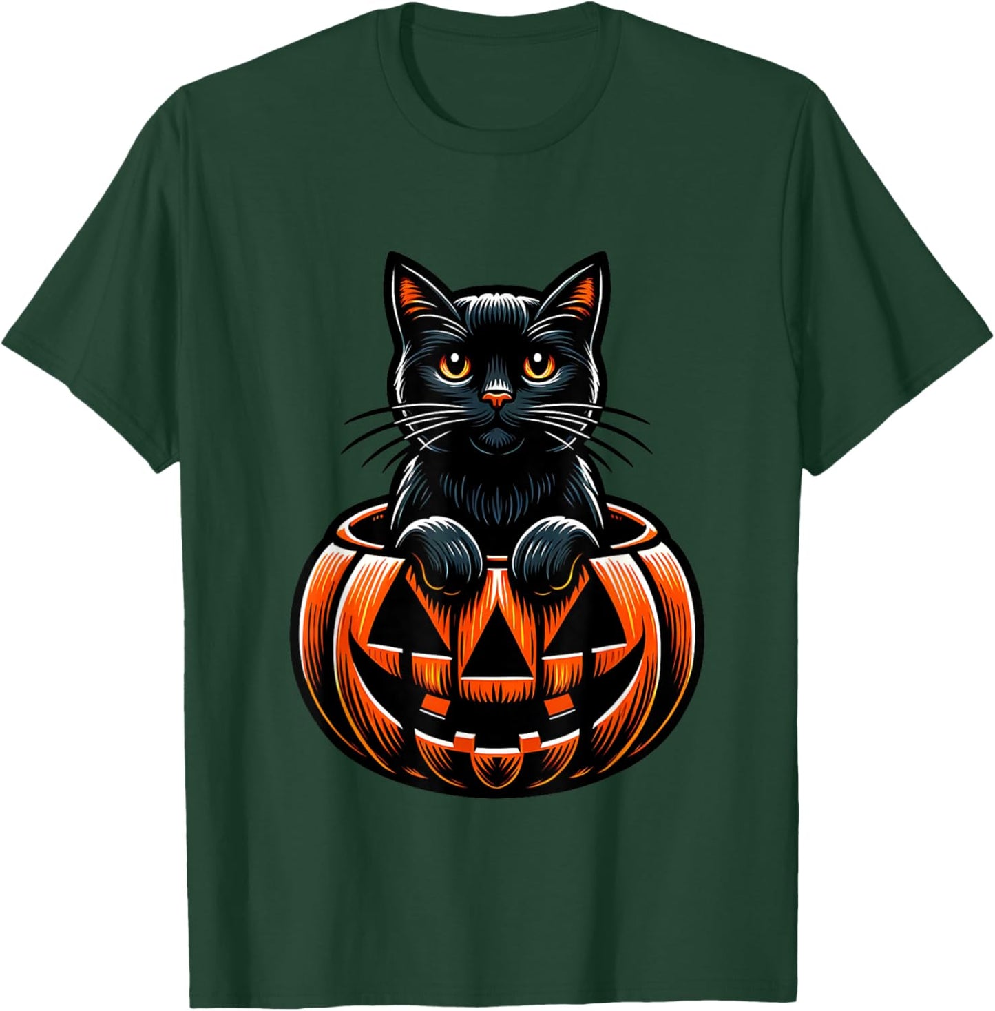 Halloween Pumpkin Cat Funny Halloween T-Shirt - T-Shirt | Forest