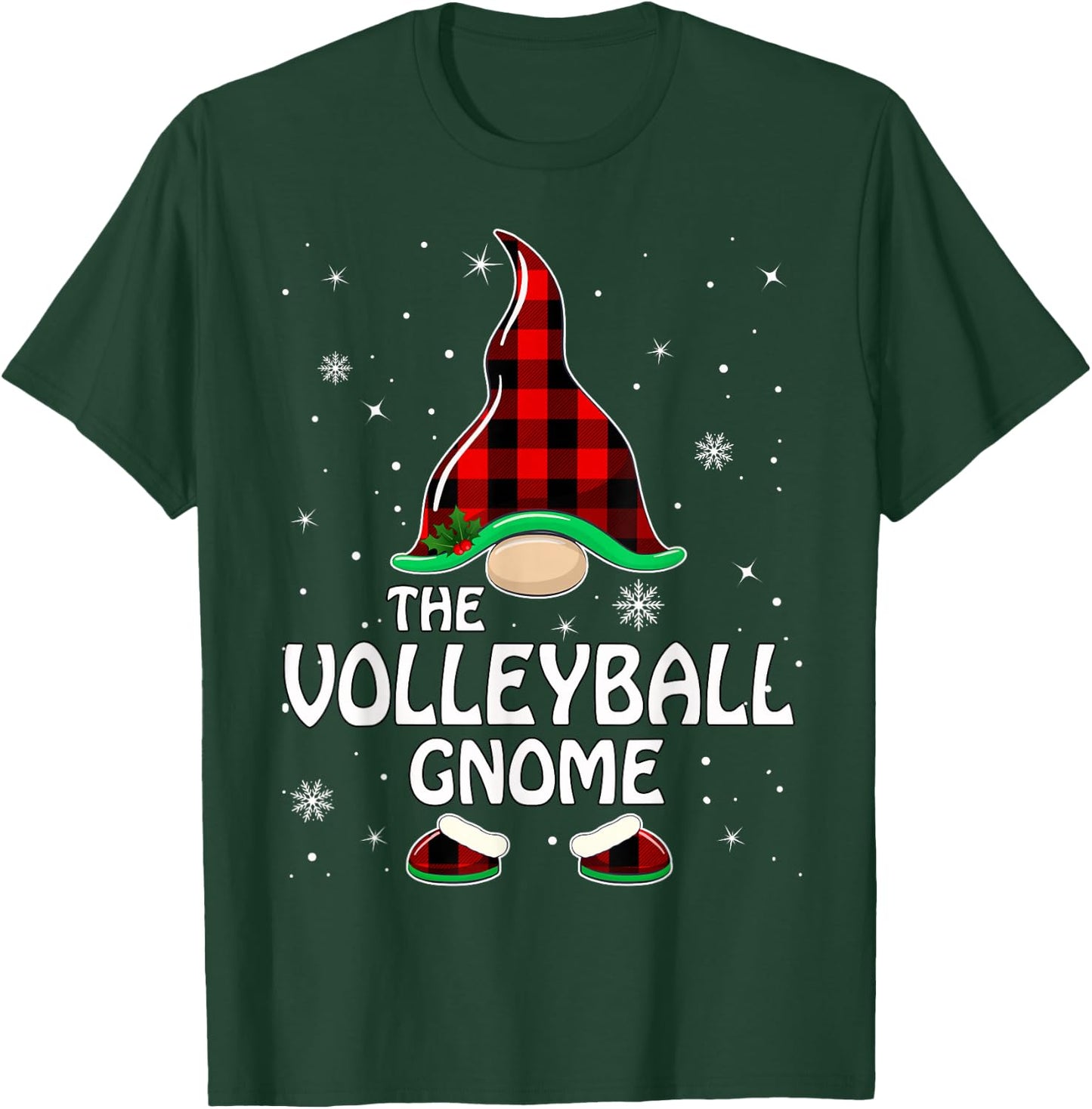 Volleyball Gnome Buffalo Plaid Matching Family Christmas T-Shirt - T-Shirt | Forest