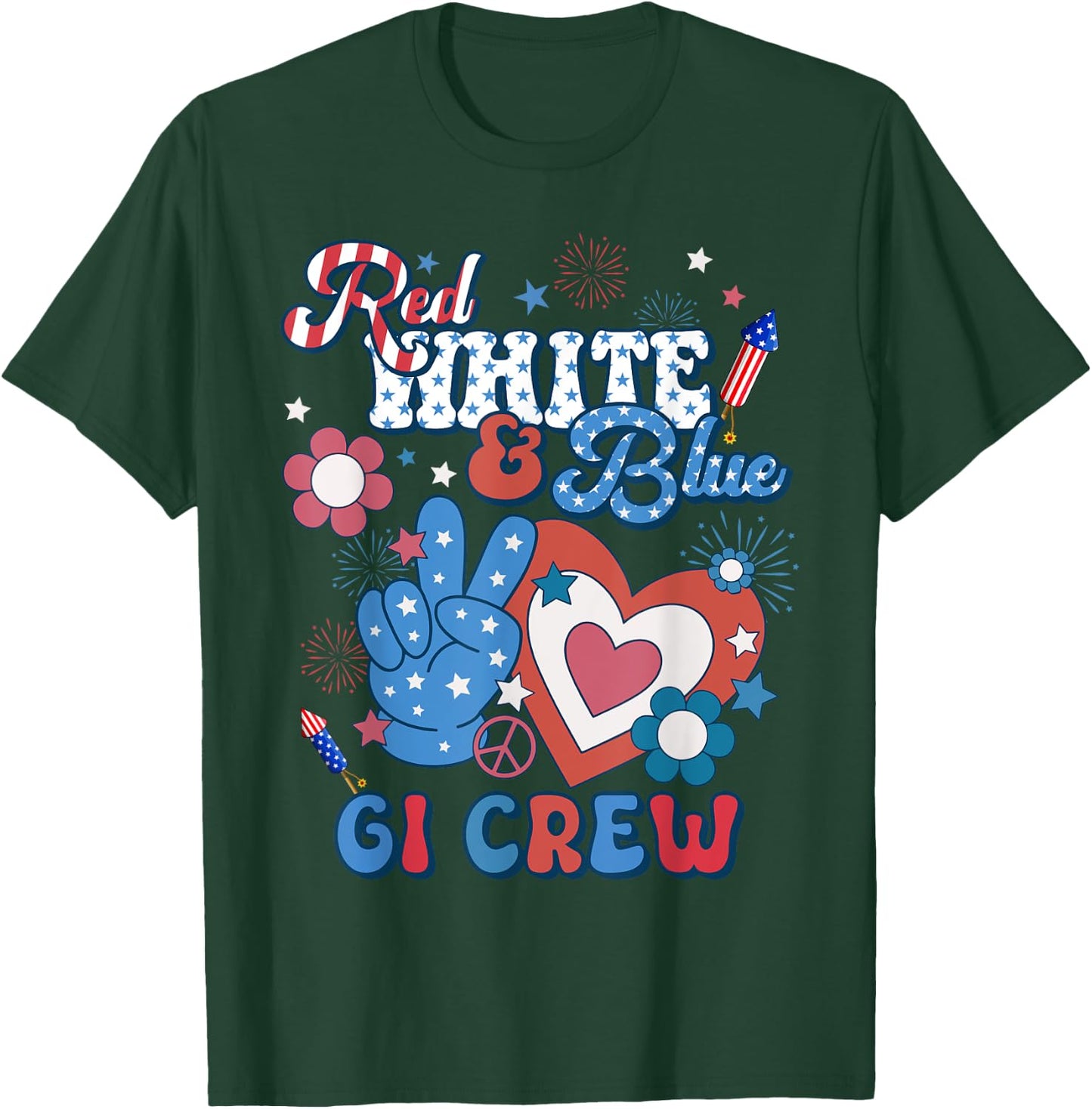 Red White & Blue GI Crew Endoscopy RN Nurse 4th Of July Women Men T-Shirt - T-Shirt | Forest